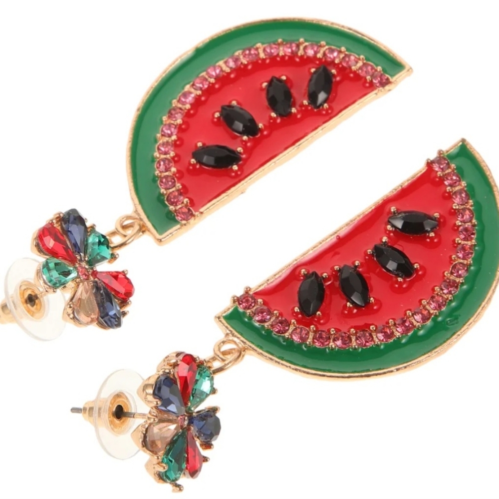 "Melon" Watermelon Fruit Earrings - Picture 12 of 14